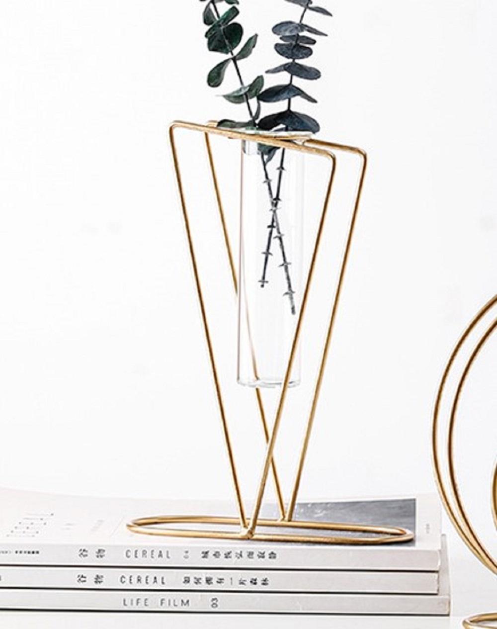 Golden Geometric Metal Vase for Home Decor