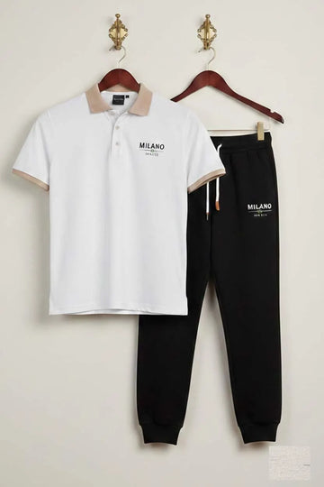 Men Printed Track Suit Set White Black MILANO Polyester